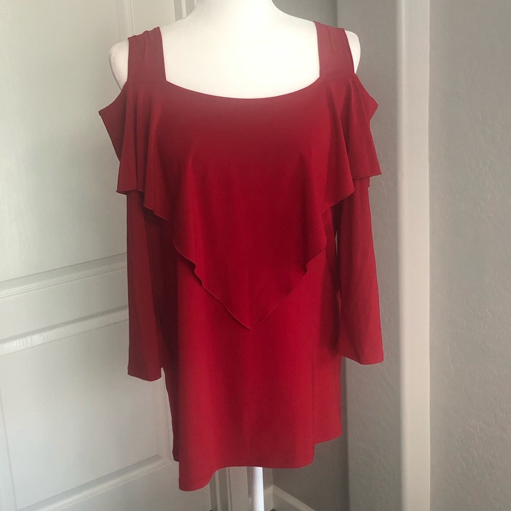 Clara Sun Woo Red Cold Shoulder Tunic